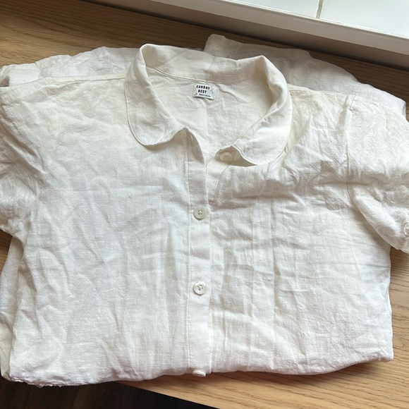Aritzia Sunday Best Myla White Linen Peter Pan Collar Dress Size Small - Picture 2 of 5